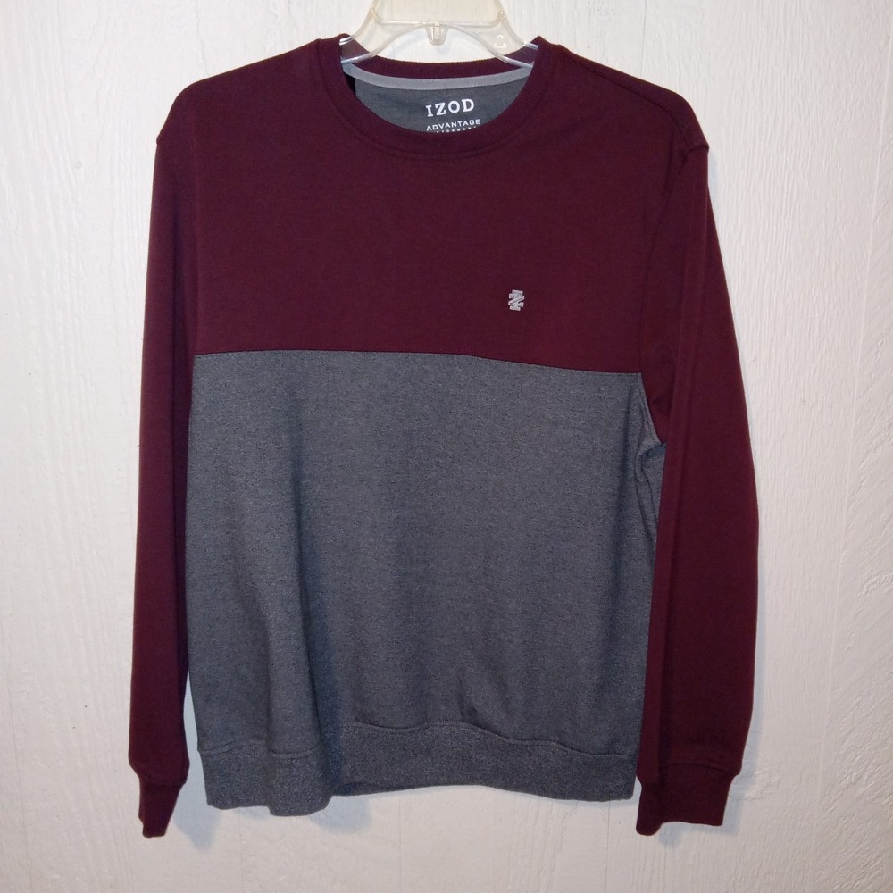 IZOD Advantage Performance Sweatshirt Mens L Burgundy Gray Colorblock Stretch
